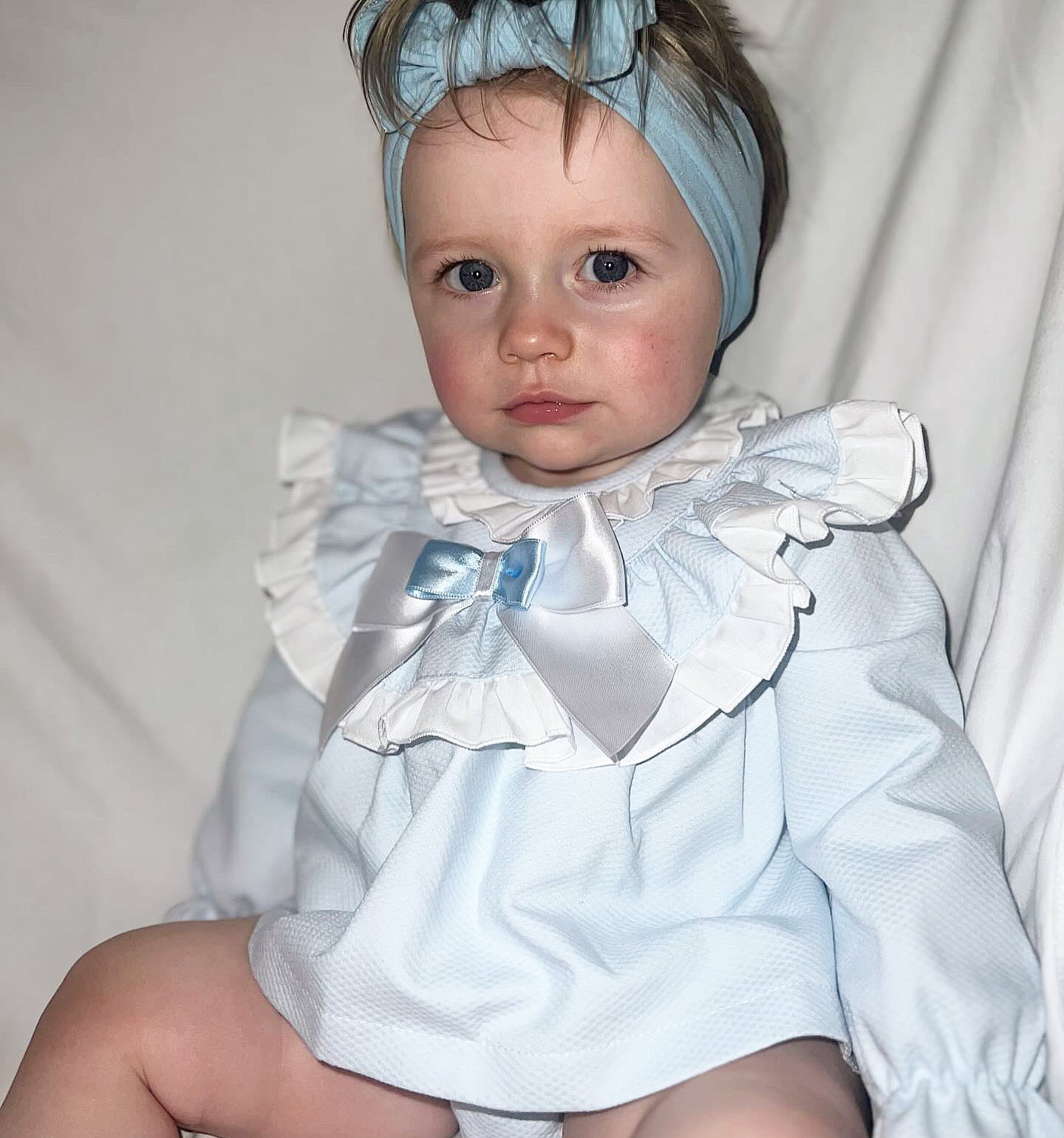 Wee Me Baby Blue Dress With Bow and Ruffle Detailing