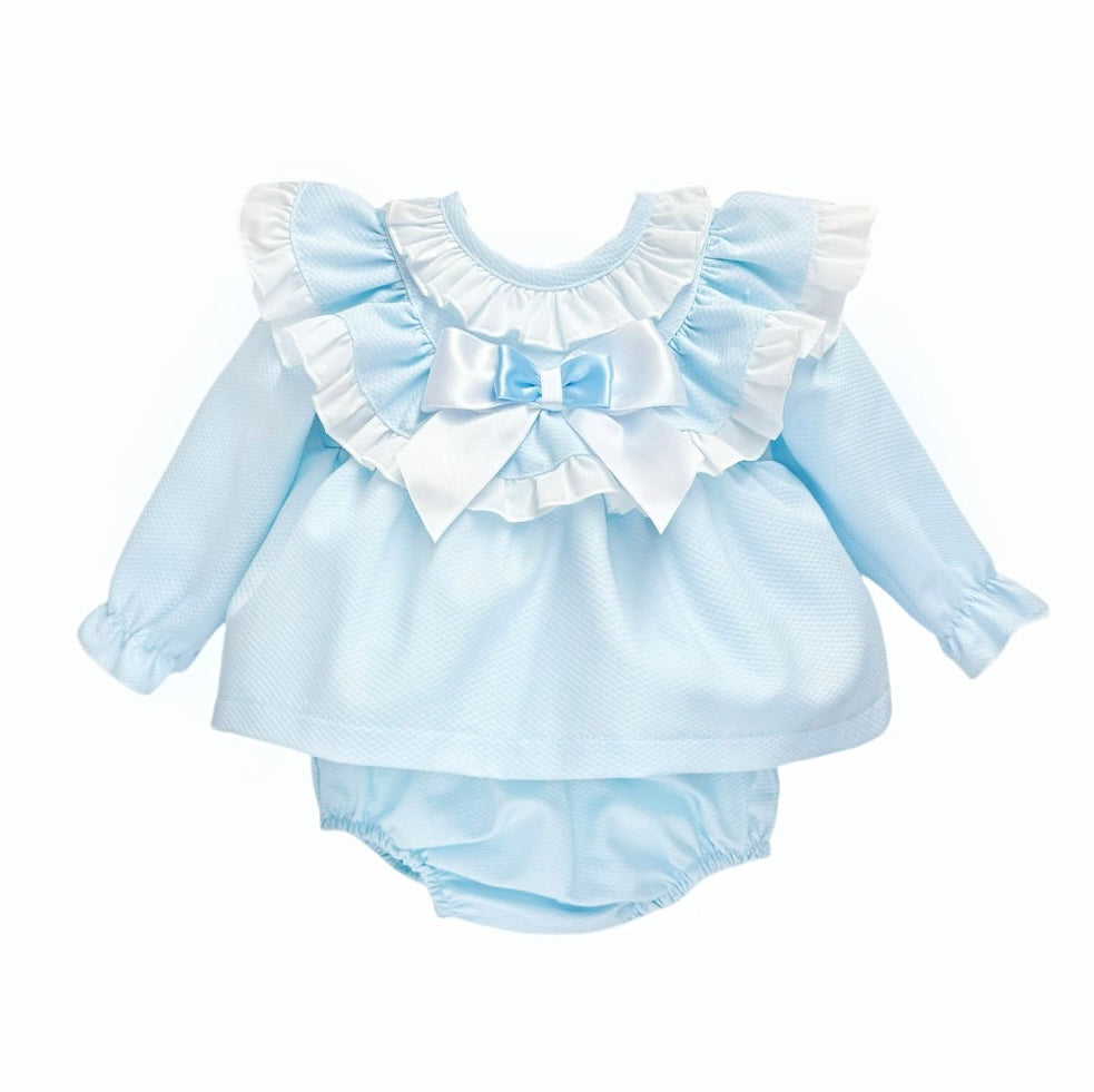 Wee Me Baby Blue Dress With Bow and Ruffle Detailing