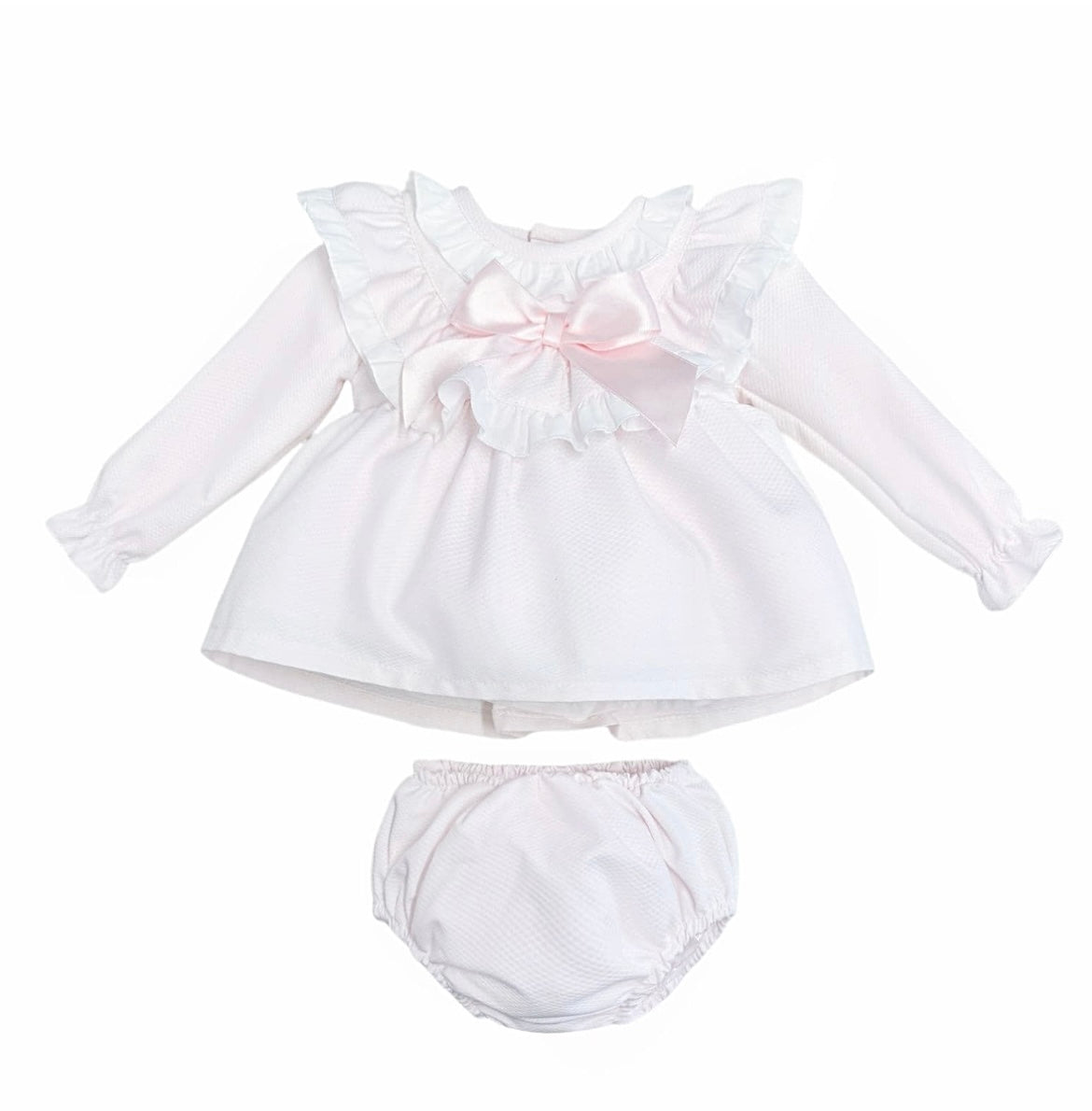 Wee Me Baby Pink Dress With Bow and Ruffle Detailing